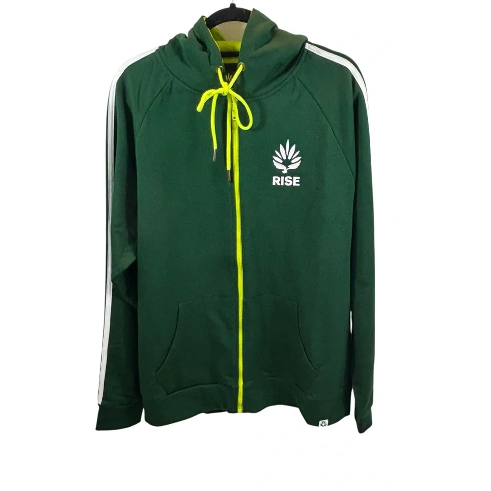 Men’s Rise Dispensary Fill Zip Green Hoodie Anytime Anywhere Logo Size XL_2
